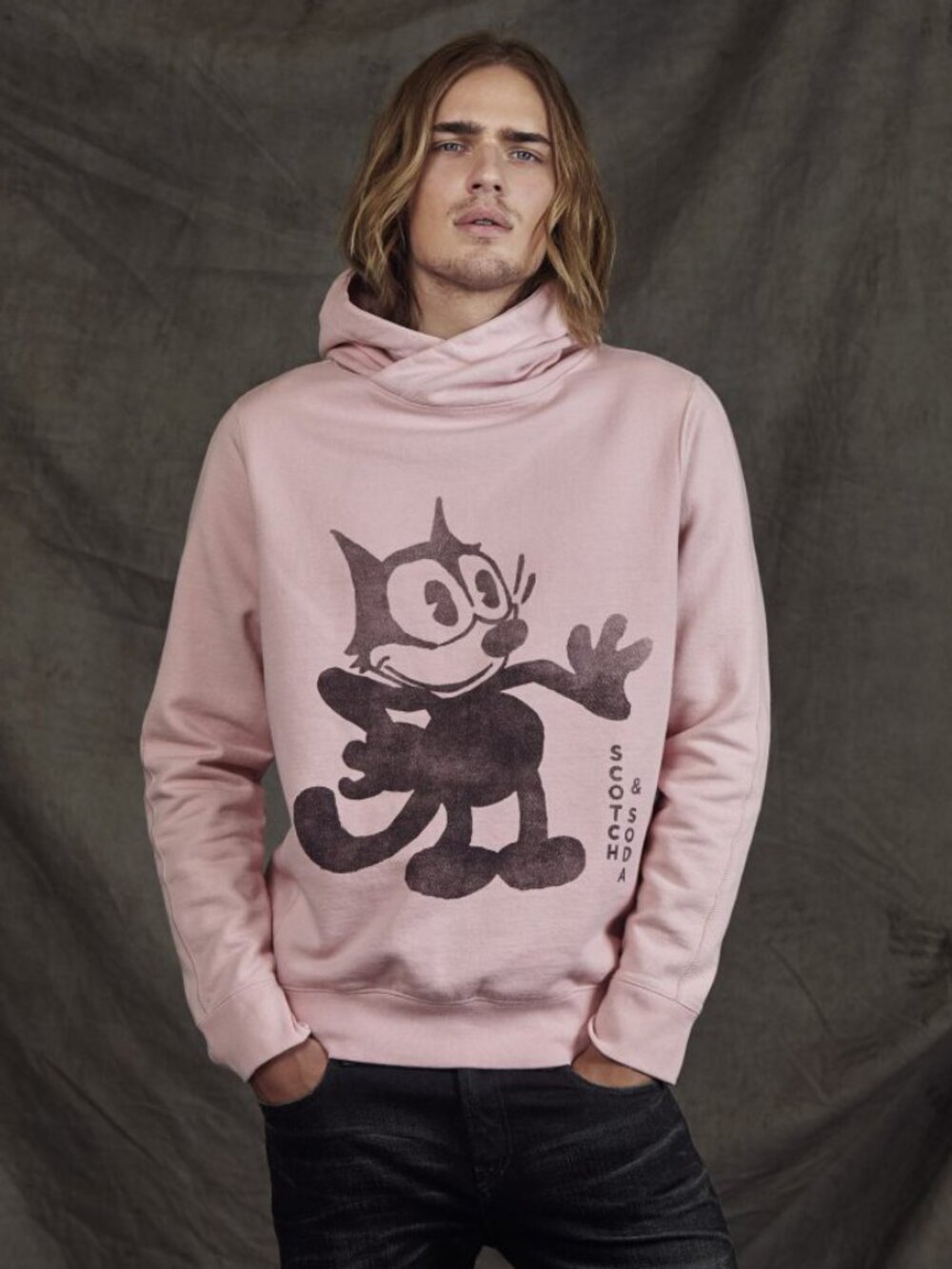 Scotch Soda Felix The Cat Hoodie Pullover Sweatshirt Dreamworks Peach Size XL